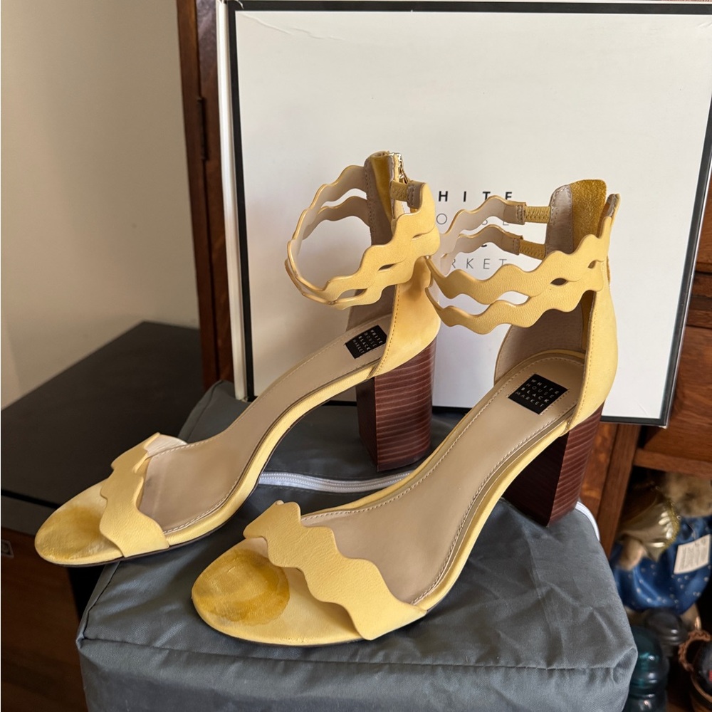 White House Black Market Yellow Block Heel Sandals